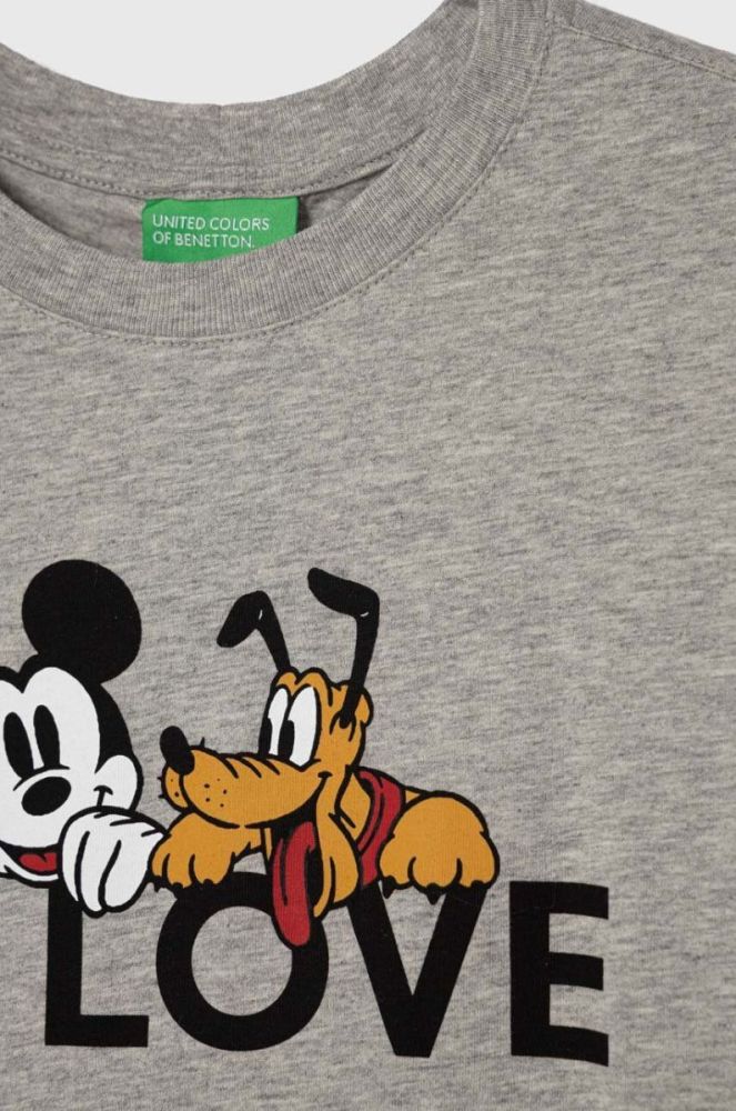 Дитяча бавовняна футболка United Colors of Benetton x Disney колір сірий з принтом фото 3