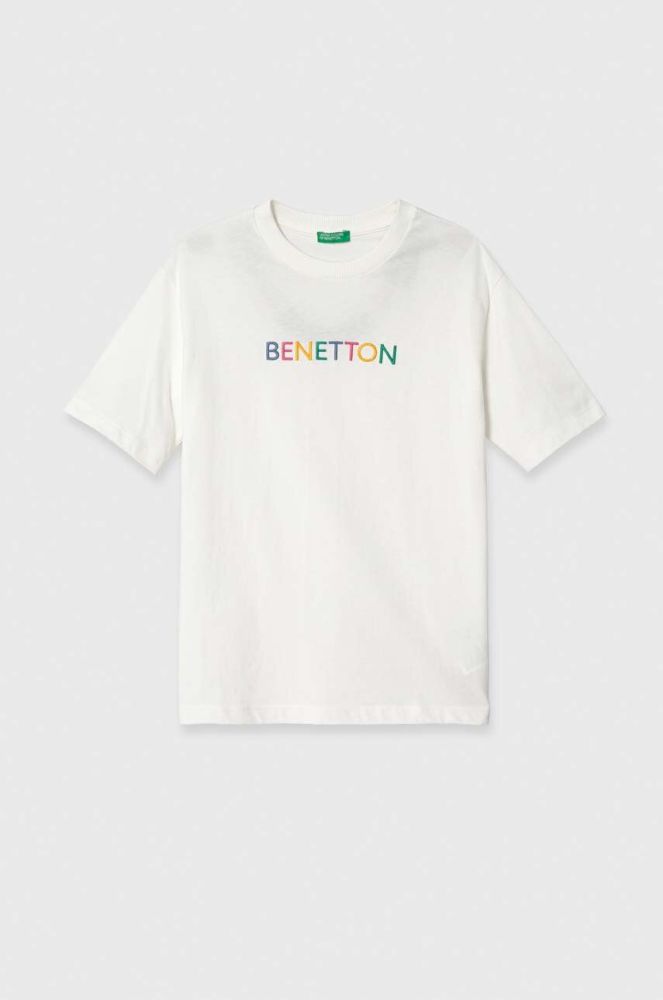 Дитяча бавовняна футболка United Colors of Benetton колір білий з принтом (3493917)