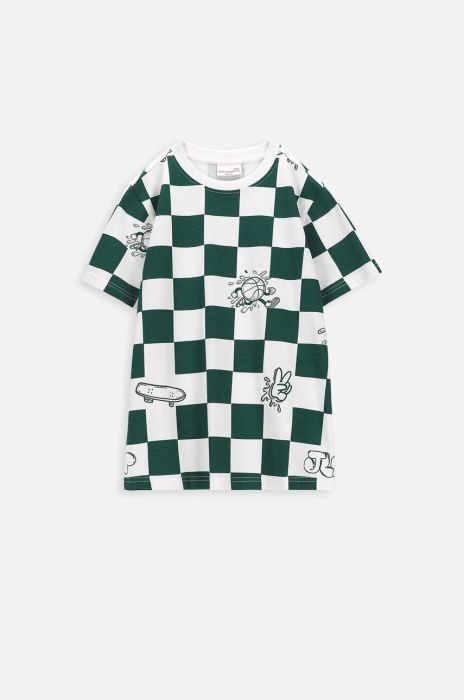 Дитяча бавовняна футболка Coccodrillo колір зелений візерунок