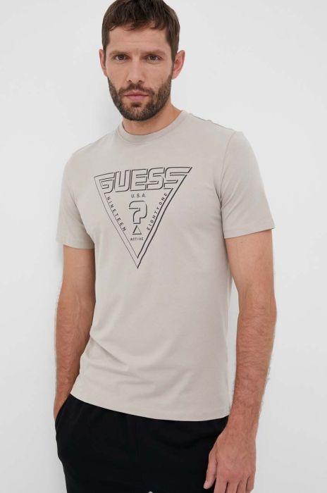 Футболка Guess чоловічий колір бежевий з принтом (3310609)