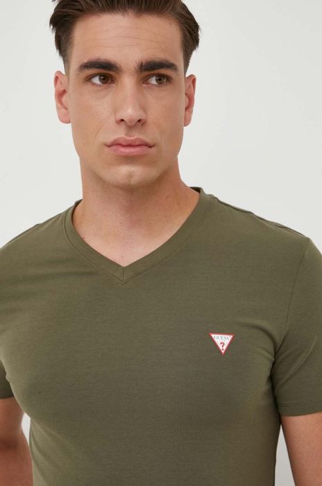 Футболка Guess чоловічий колір зелений однотонний (3313870)
