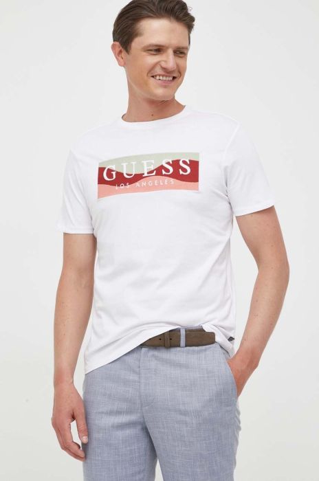 Бавовняна футболка Guess колір білий візерунок (3313892)