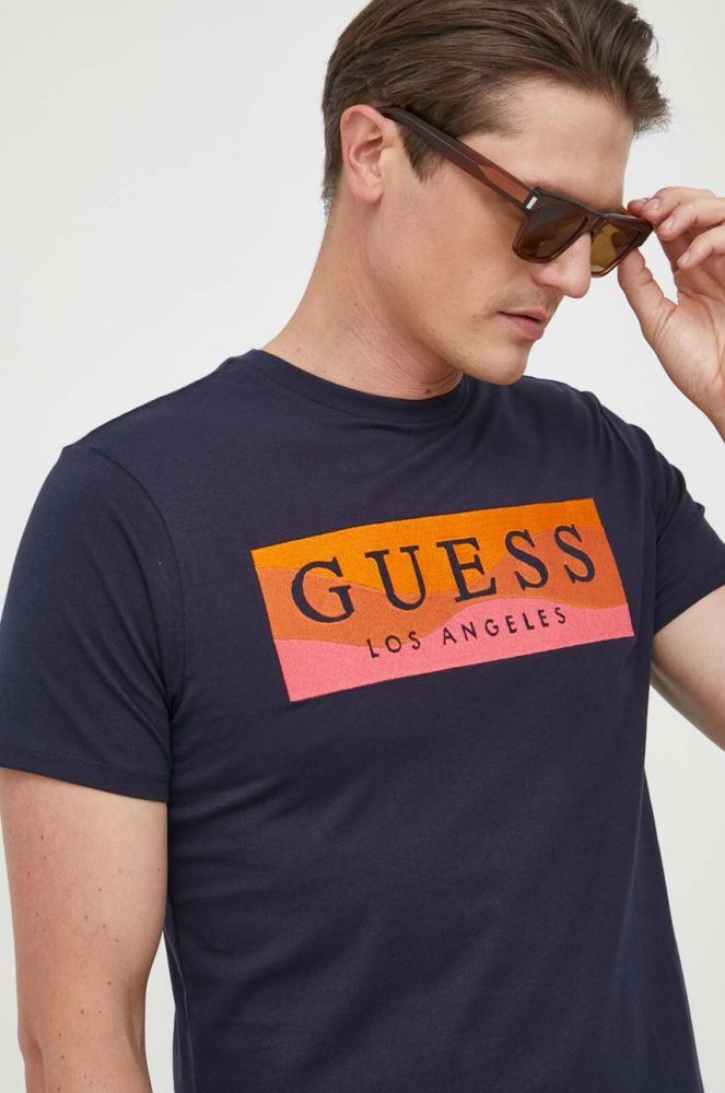 Бавовняна футболка Guess колір синій візерунок (3313898)