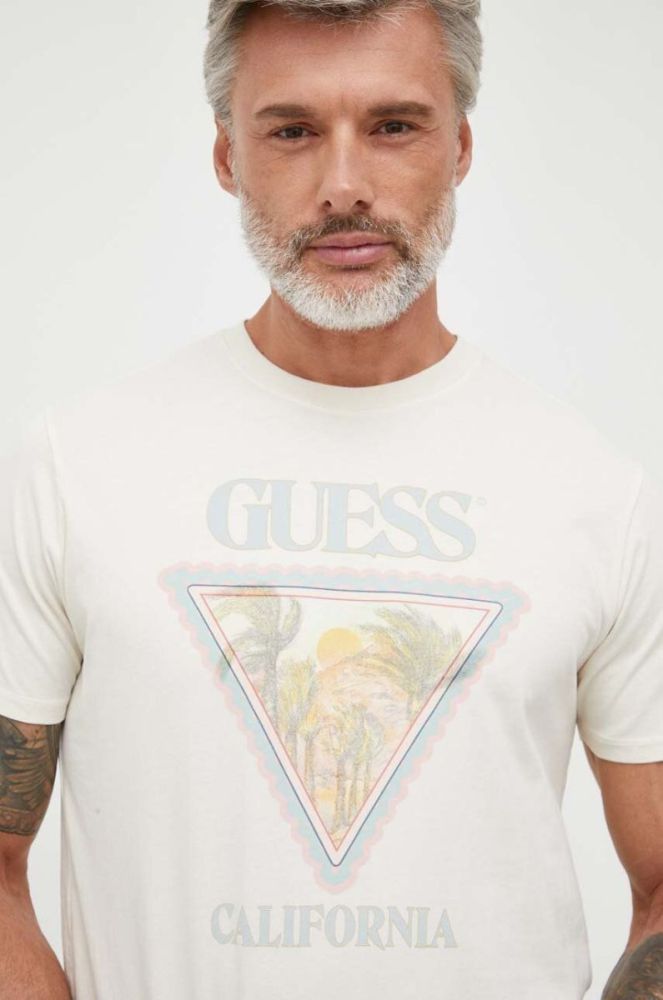 Бавовняна футболка Guess колір бежевий з принтом (3336066) фото 4