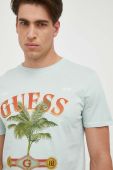 Бавовняна футболка Guess колір бірюзовий візерунок