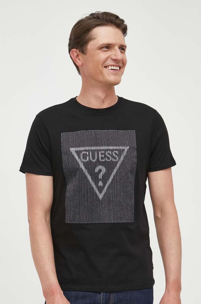 Бавовняна футболка Guess колір чорний візерунок (3313924)