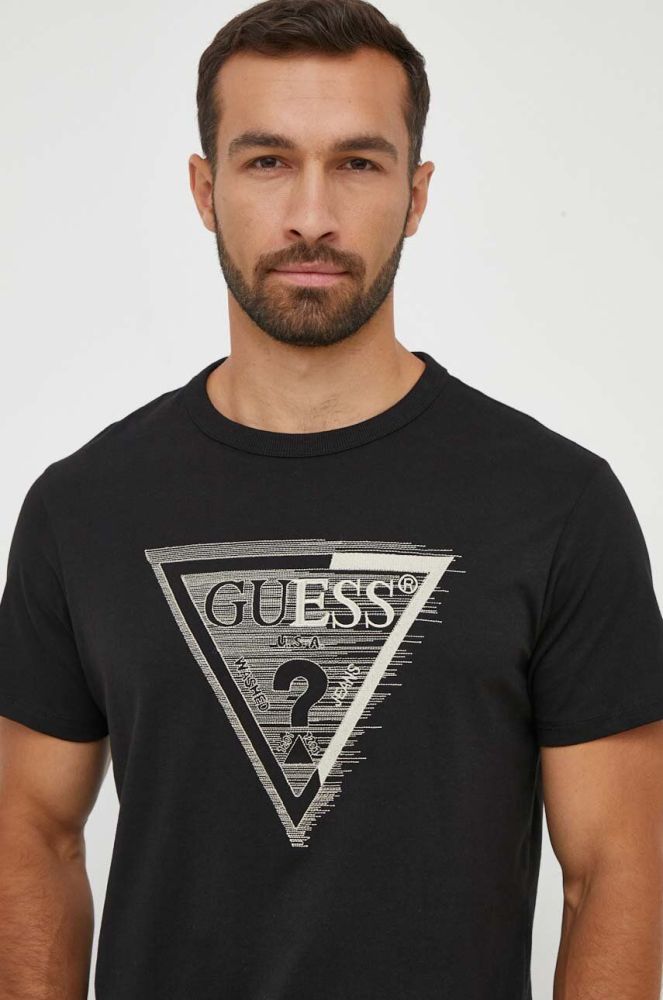 Бавовняна футболка Guess колір чорний з аплікацією (3382257)