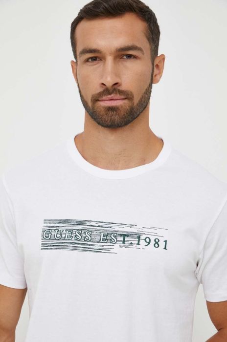 Бавовняна футболка Guess колір білий з аплікацією (3382263)