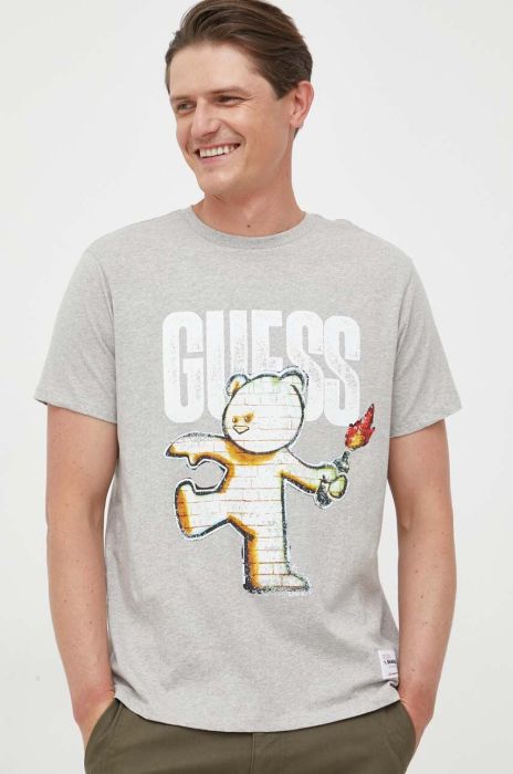Бавовняна футболка Guess x Banksy колір сірий з принтом