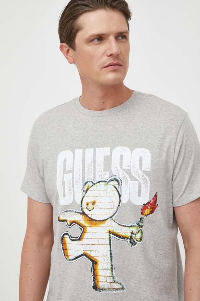 Бавовняна футболка Guess x Banksy колір сірий з принтом фото 4
