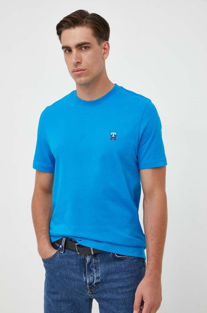 Бавовняна футболка Tommy Hilfiger з аплікацією колір блакитний (3417481)
