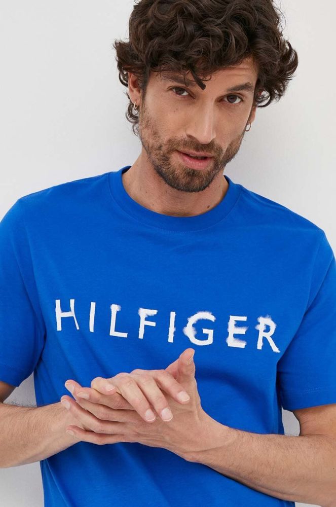 Бавовняна футболка Tommy Hilfiger з принтом колір блакитний (3297199)