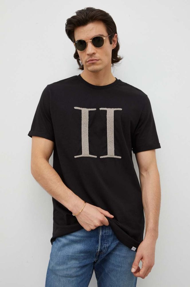 Бавовняна футболка Les Deux колір чорний меланж