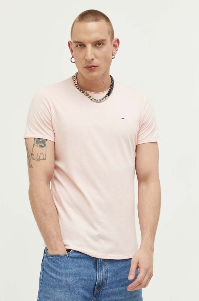 Футболка Tommy Jeans чоловічий колір рожевий меланж