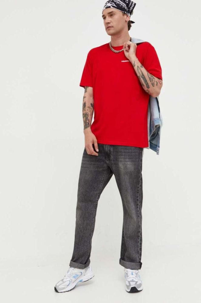 Бавовняна футболка Tommy Jeans колір червоний з аплікацією (3303333) фото 2