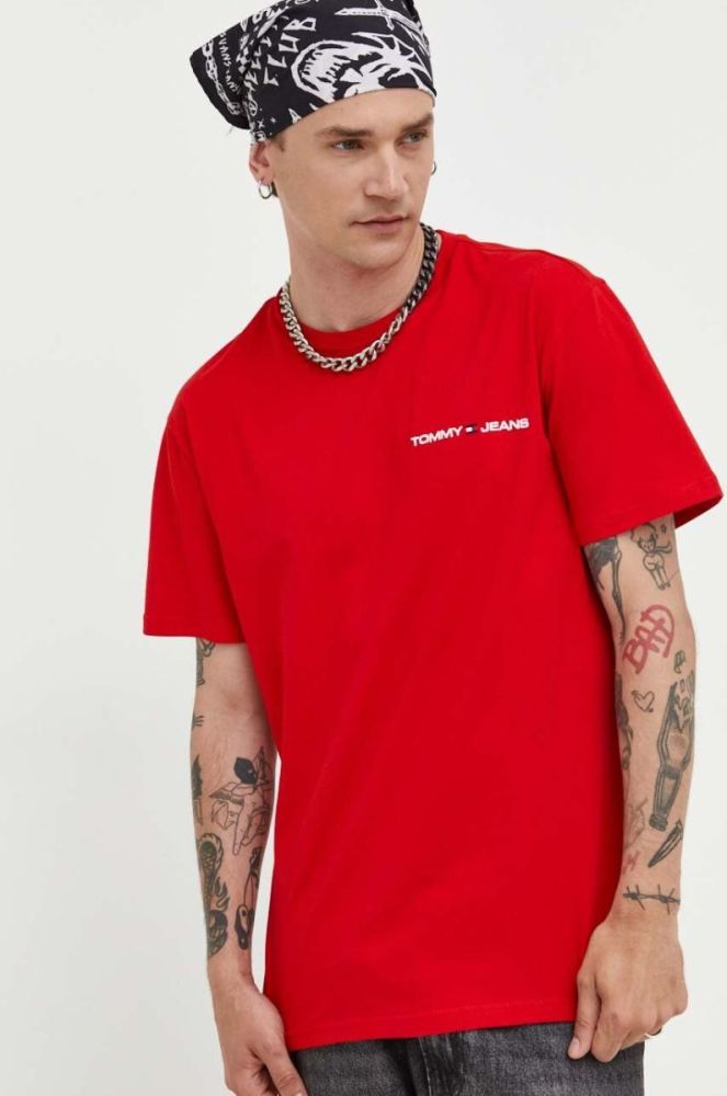 Бавовняна футболка Tommy Jeans колір червоний з аплікацією (3303333) фото 4