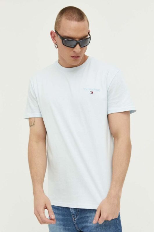 Бавовняна футболка Tommy Jeans однотонний колір блакитний (3284453)