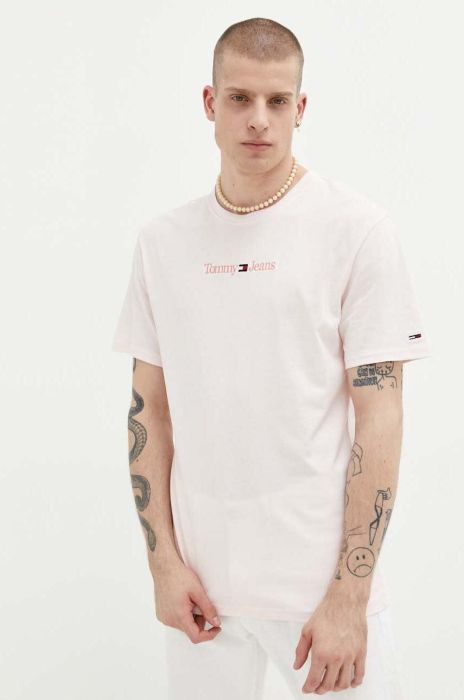 Бавовняна футболка Tommy Jeans колір рожевий візерунок