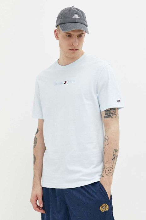 Бавовняна футболка Tommy Jeans візерунок колір блакитний (3246966)