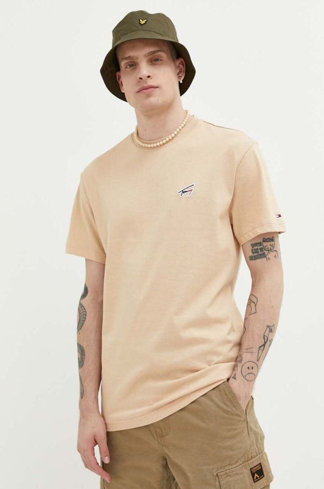 Бавовняна футболка Tommy Jeans колір бежевий однотонний (3246976)
