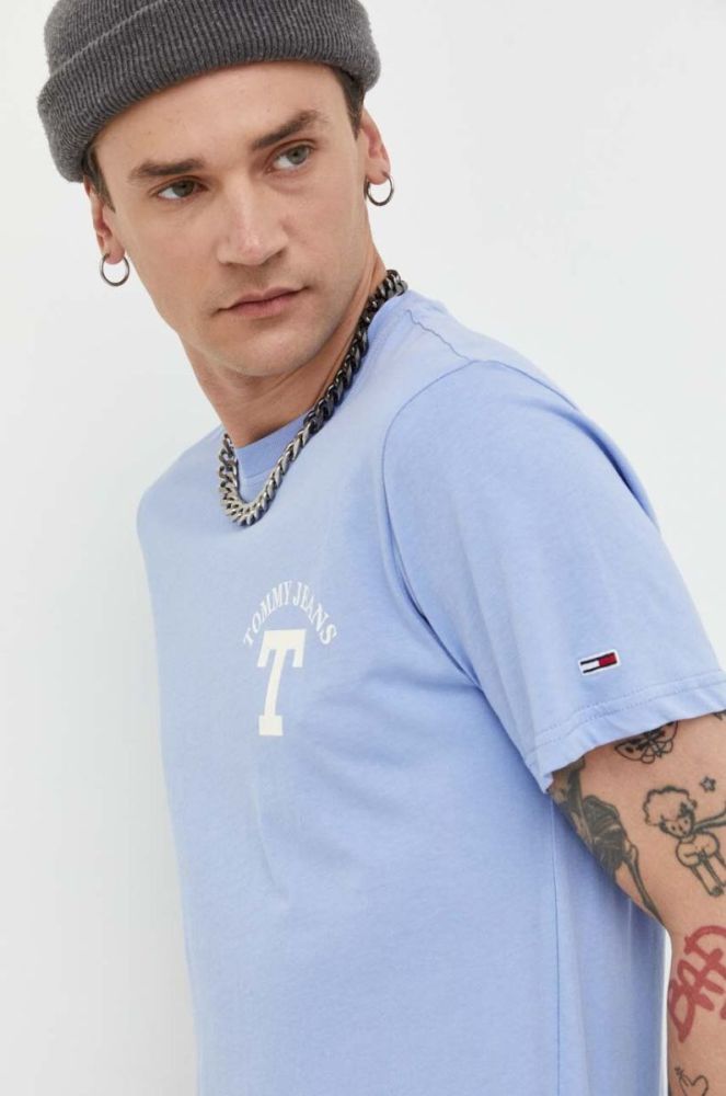 Бавовняна футболка Tommy Jeans з принтом колір блакитний (3328966) фото 4