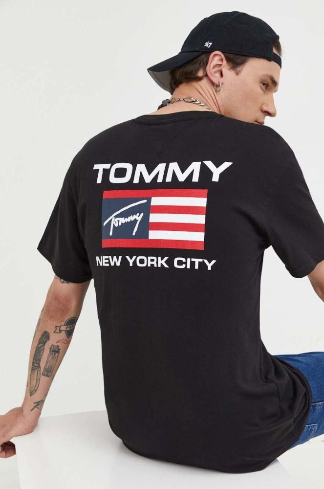 Бавовняна футболка Tommy Jeans колір чорний візерунок (3325921)