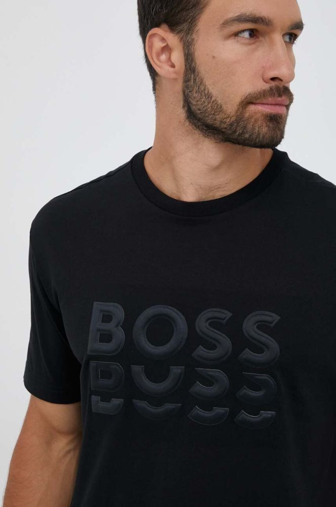 Бавовняна футболка Boss Green BOSS GREEN колір чорний з аплікацією (3412842)