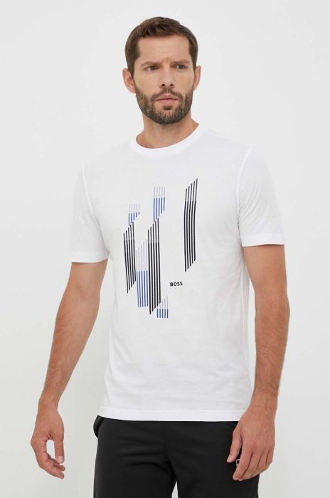 Бавовняна футболка Boss Green BOSS GREEN колір білий з принтом (3396182)
