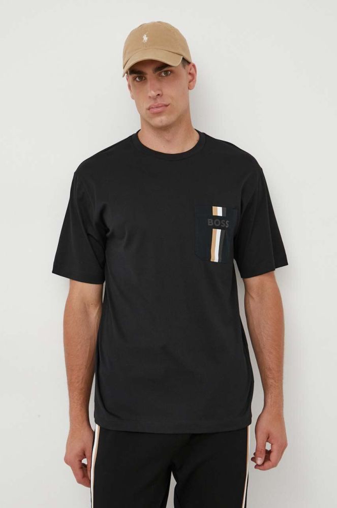 Бавовняна футболка BOSS колір чорний з принтом (3417034)