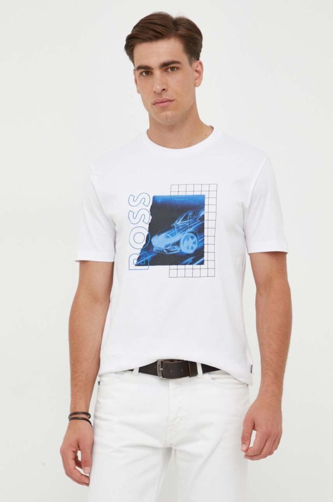 Бавовняна футболка BOSS колір білий з принтом (3417061)