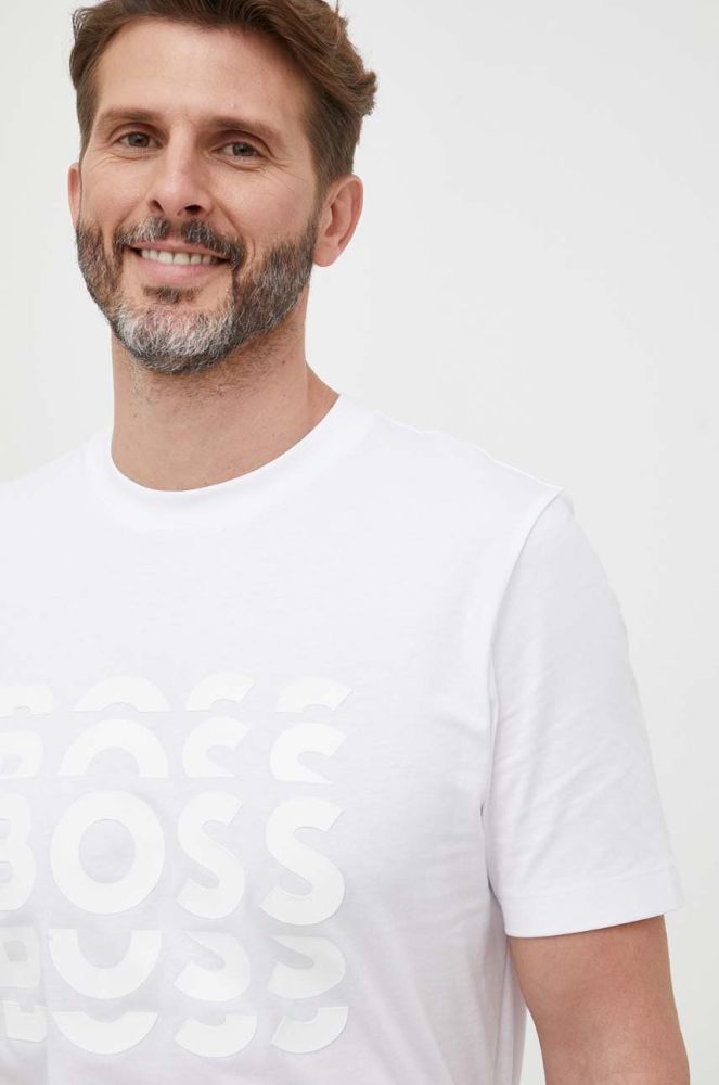 Бавовняна футболка BOSS колір білий з принтом (3354559)