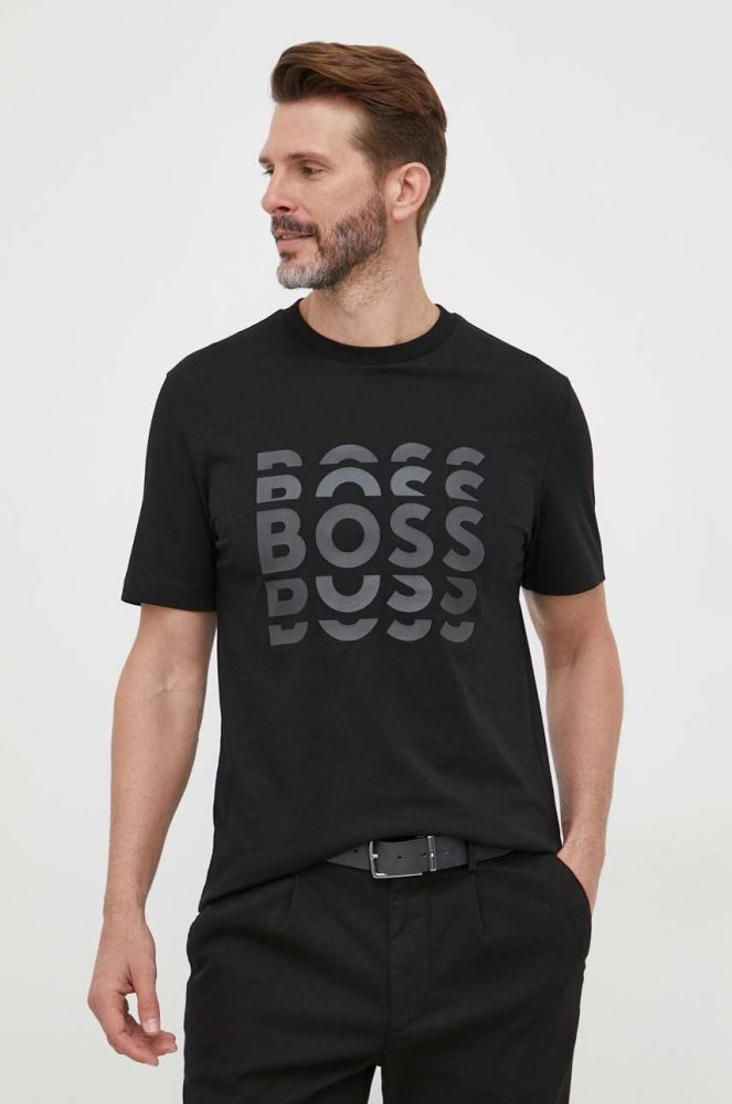 Бавовняна футболка BOSS колір чорний з принтом (3354568)