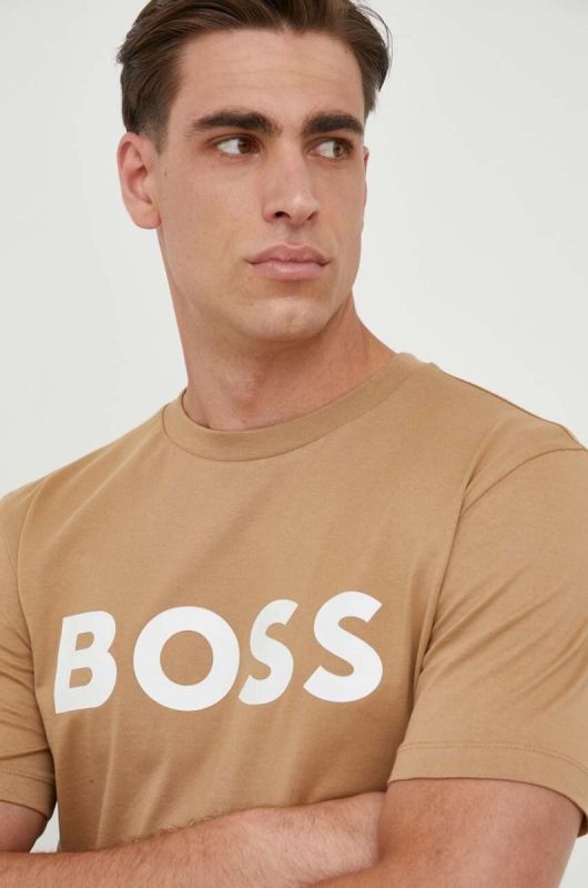 Бавовняна футболка BOSS колір бежевий фото 4