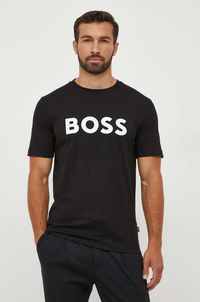 Бавовняна футболка BOSS колір чорний з принтом (3360782)