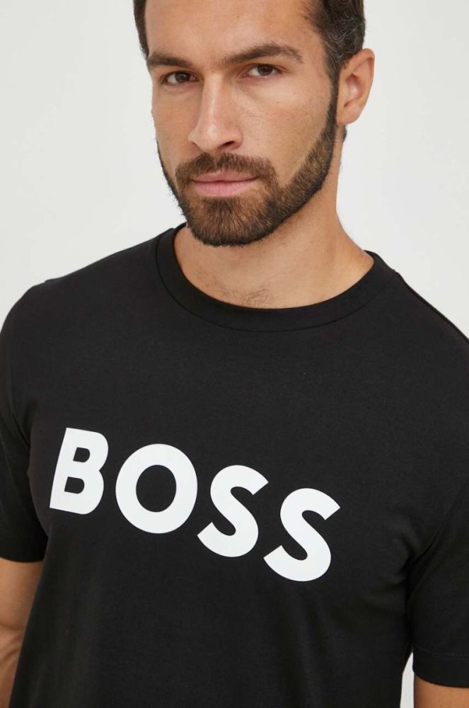 Бавовняна футболка BOSS колір чорний з принтом (3360782) фото 4