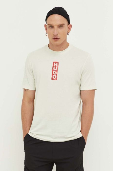 Бавовняна футболка HUGO колір зелений з принтом (3417102)