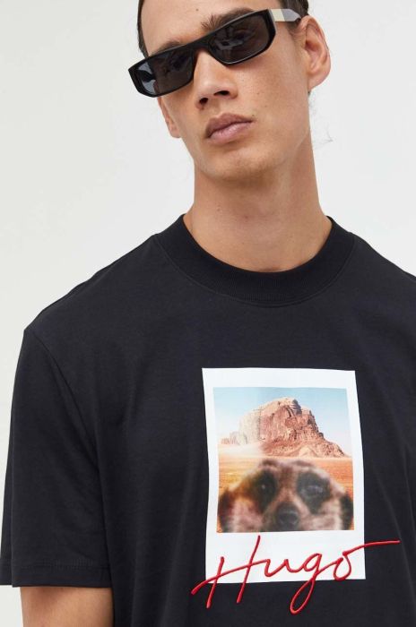 Бавовняна футболка HUGO колір чорний з принтом (3306415)