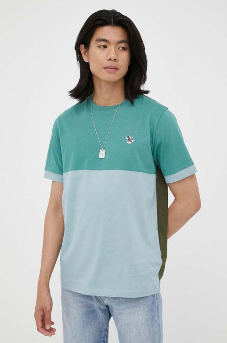 Бавовняна футболка PS Paul Smith колір зелений однотонний