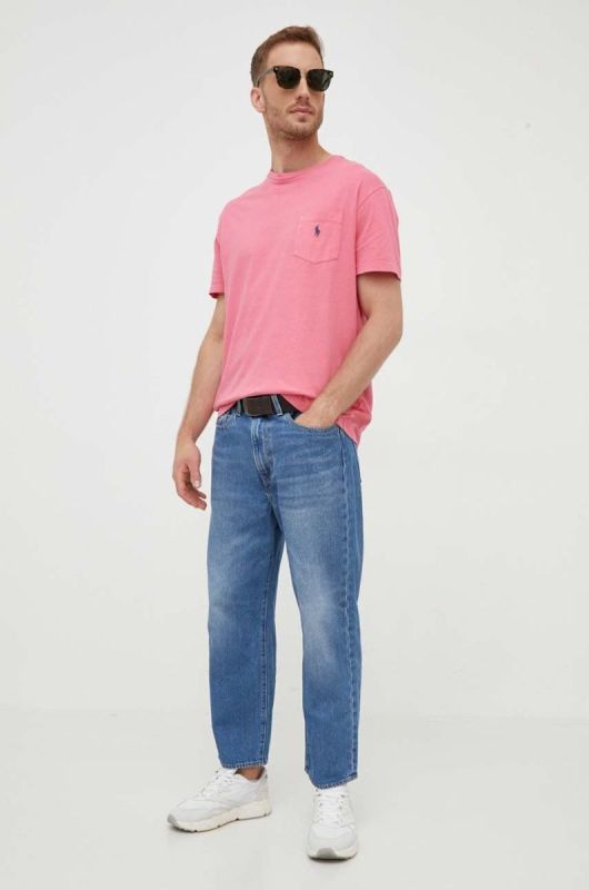 Футболка з домішкою льону Polo Ralph Lauren колір червоний однотонний фото 2