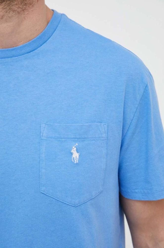Футболка з домішкою льону Polo Ralph Lauren однотонний колір блакитний фото 5