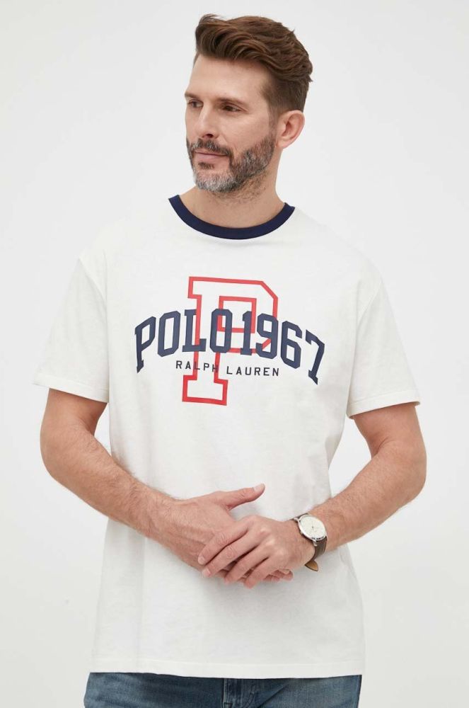 Бавовняна футболка Polo Ralph Lauren колір білий з принтом (3260203)