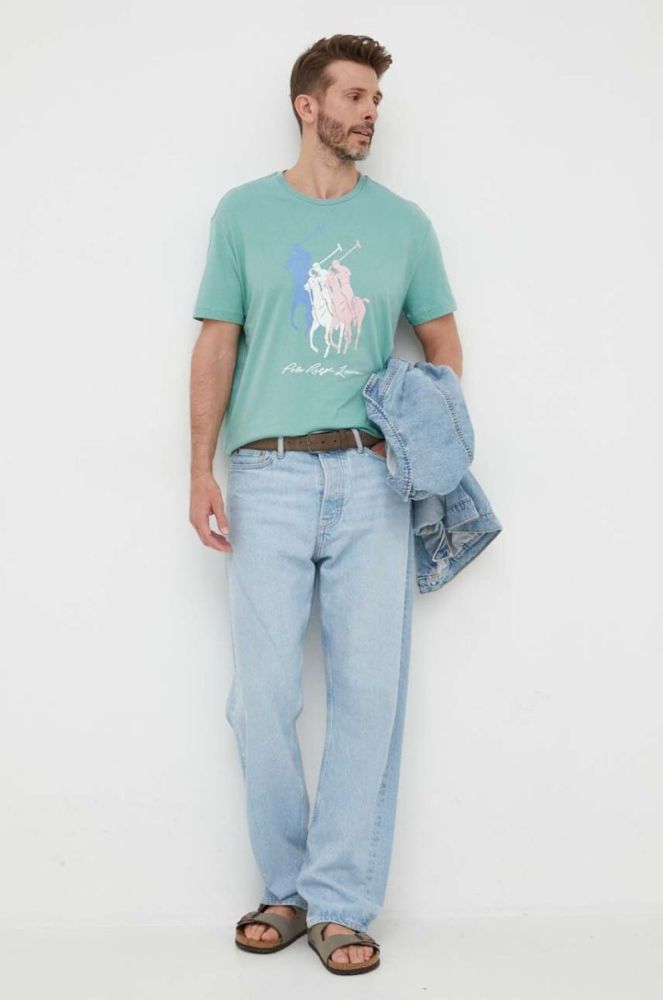 Бавовняна футболка Polo Ralph Lauren колір зелений з принтом фото 2