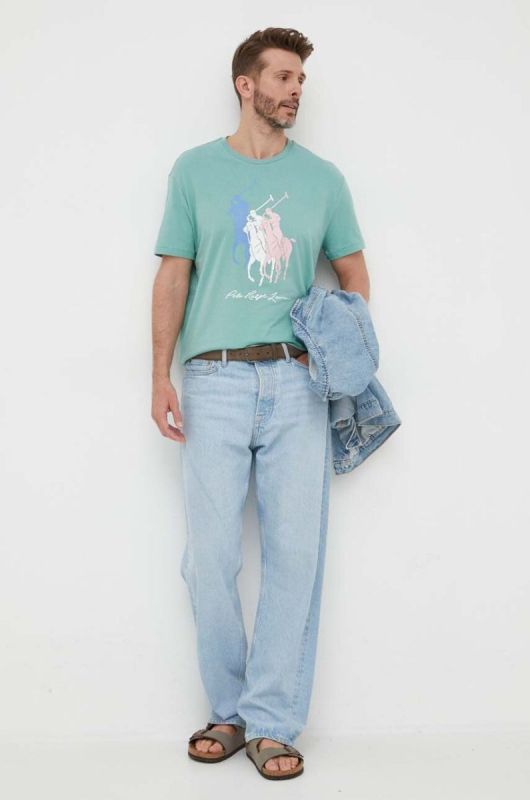 Бавовняна футболка Polo Ralph Lauren колір зелений з принтом фото 2
