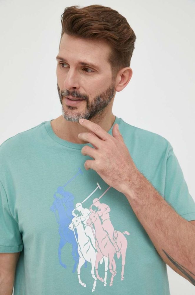 Бавовняна футболка Polo Ralph Lauren колір зелений з принтом фото 4