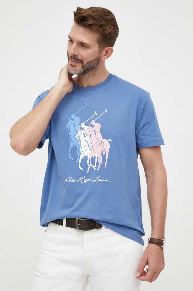 Бавовняна футболка Polo Ralph Lauren з принтом колір блакитний