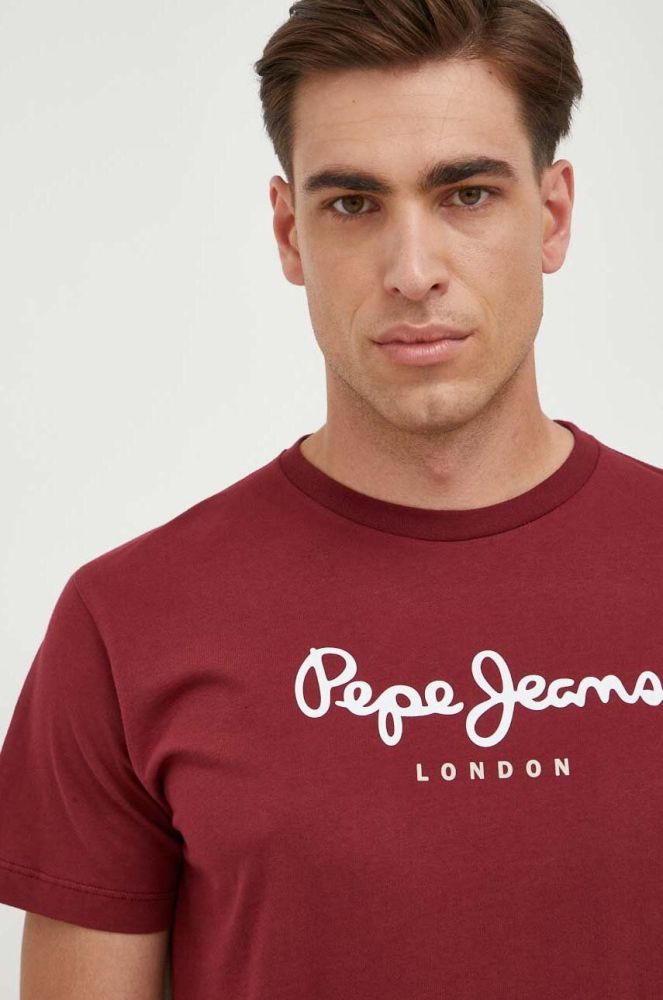 Бавовняна футболка Pepe Jeans Eggo колір бордовий з принтом