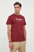 Бавовняна футболка Pepe Jeans Eggo колір бордовий з принтом