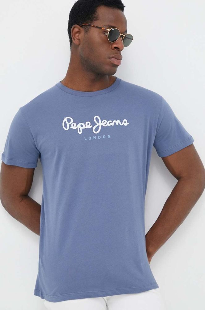 Бавовняна футболка Pepe Jeans Eggo з принтом колір блакитний (3298536)