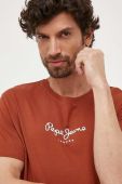 Бавовняна футболка Pepe Jeans EDWARD колір коричневий з принтом