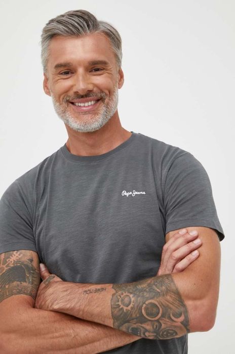 Бавовняна футболка Pepe Jeans Wiltshire колір сірий з принтом